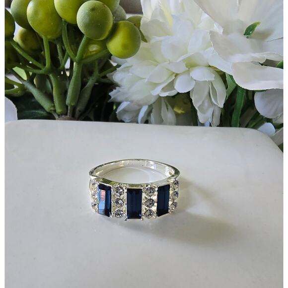 Sterling Silver Plated Blue CZ Ring Size 9 New - Picture 1 of 5